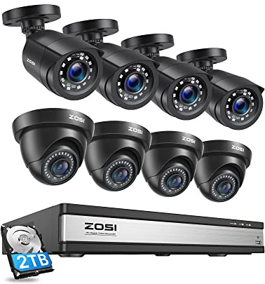 ZOSI 16CH 1080P Überwachungskamera Set, Dome + Bullet Kamera Überwachung System 2TB HDD, IP66 Wasserdicht, Bewegung Alarm
