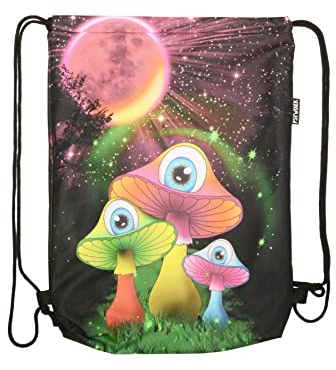 PSYWORK Schwarzlicht Turnbeutel Rucksack Neon Redmoon Mushroom UV-aktiv