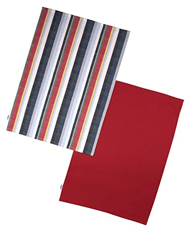 Dexam Recycled Cotton Striped Set of 2 Tea Towels - Red