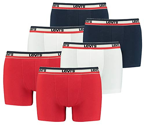 6er Pack Herren Levis SPRTSWR Logo Boxer Brief Boxershorts Unterwäsche Pants, Farbe:White/Blue/Red, Bekleidungsgröße:S