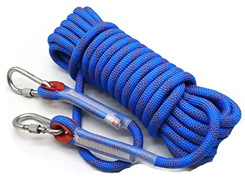 HAMIMI sicherungsseil Nylon Statisches Seil kletterseil Outdoor-Seil mit 2 Stahlhaken für Arbeiten in der Höhe/Feuerleiter/Abseilen/Sport Camping usw,12mm-20m