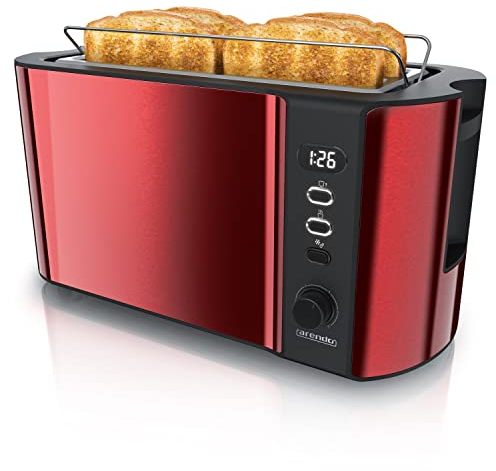 arendo - Frukost 4 slice long slot toaster - double wall housing – with warming rack – 6 browning settings – auto bread centring – reheat defrost cancel function– remaining time display