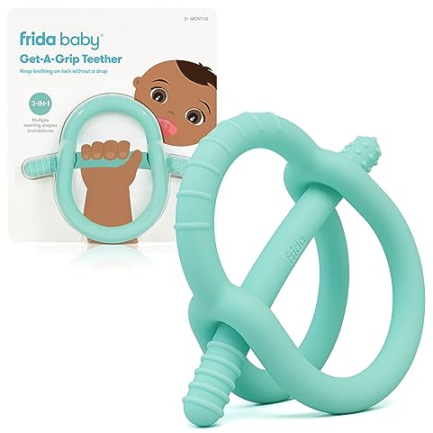 Frida Baby Get-A-Grip Silicone Teether for Teething Pain Relief, BPA-Free Food-Grade Teething Toys for Infant Baby Newborn 0-6, 12, 18 Months, Easy-Grip Teether Ring, PVC-Free, Teal