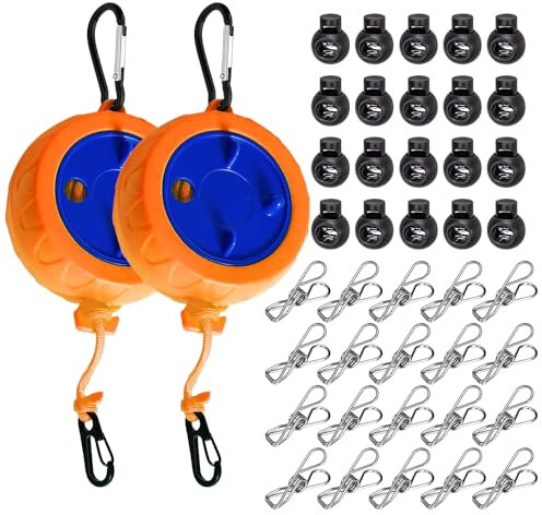 RYAN 2Pcs 10M Corde à Linge Retractable Fil A Linge Extérieur pour Camping avec 20 Boucles Fixes et 20 Pinces Coupe-Vent pour Une Utilisation en Intérieur et en Extérieur
