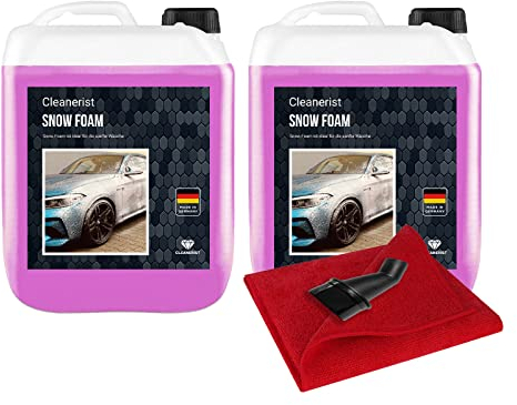 Cleanerist Snow Foam PINK inkl. Ausgießer & Microfasertuch I Konzentrat | Für Wohnwagen & Caravan geeignet| Autoshampoo I Foamer I Aktivschaum I 2x5 Liter I Schaum Shampoo