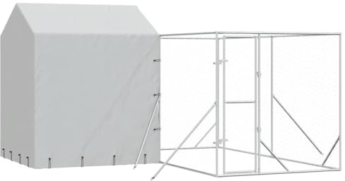 vidaXL Outdoor-Hundezwinger mit Dach Silbern 4x4x2,5m Verzinkter Stahl