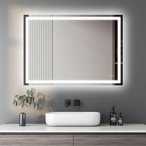 AI-LIGHTING Badezimmer Spiegel mit Led 50×70 cm Badspiegel mit Beleuchtung mit Touch-Schalter 3 Lichtfarben/Beschlagfrei/Dimmbar Wandspiegel mit Licht für Badezimmer