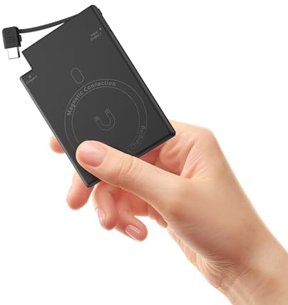 Auskang Mini Batterie Externe magnétique avec câble USB C intégré, Batterie Externe Fine de 5000 mAh, Petite mais puissante, Compatible avec Samsung, Sony et iPhone 15, etc. - Charge Non sans Fil