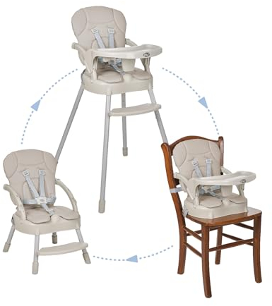 MS - Trona para bebe BELLY convertible en alzador y en silla- 3 en 1- Trona plegable MS con asiento acolchado Gris