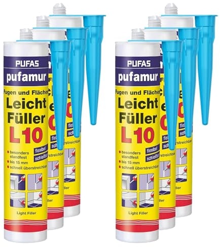 6x PUFAS Pufamur Fugen und Flächen Leichtfüller L10 310ml, inklusive kör4u Tülle (6)