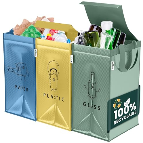 Norggo® Poubelle tri selectif 3 bacs 40L - Sac tri selectif pour le plastique, le papier et le verre - Flexible poubelle de tri avec poignée - Bac de tri pour déchets et recyclage