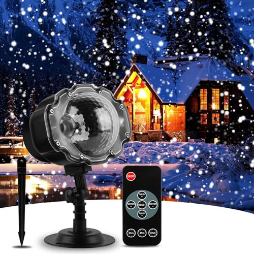 EFOBO Christmas Snow Projector, White Snow Light with LED, Decorative Outdoor Lighting Projector, Remote Control, Wall/Ceiling/Freestanding Mount, IP65 Waterproof