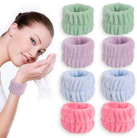 4 Paar Handgelenk-Spa-Waschbänder aus Mikrofaser, Mikrofaser Handgelenk Waschen Handtuch Band, Handgelenkhandtücher zum Waschen des Gesichts, Armbänder zum Waschen des Gesichts, Armbänder (Farbe B)