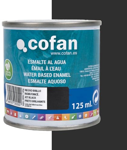 Cofan Esmalte ecológico al agua multisuperficies | Acabado: Brillo | Envase: 125 ml (Negro Brillo)