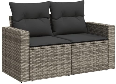 vidaXL Gartensofa mit Kissen 2-Sitzer, Sofa für Garten Terrasse, Terrassensofa mit abnehmbarem waschbarem Bezug, Gartenmöbel Terrassenmöbel, Grau Poly Rattan