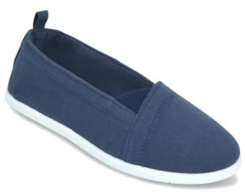 Chums Ladies Dr Keller Wide E Fit Canvas Shoes Slip On with Elasticated Side Gusset Navy 6