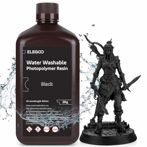 ELEGOO 405nm Wasser Waschbares Resin, Water Washable 3D Drucker Rapid Harz für LCD UV Härtung Photopolymer 3D Drucker 2kg Schwarz