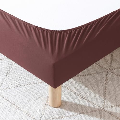 Cache-sommier 160x200 Marron – 100% Coton Jersey Extensible – Doux, Résistant, Facile à Installer – Oeko-TEX – pour sommier de 15 à 30 cm
