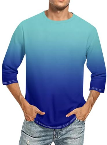 Hawaii Hemd Männer Sport T Shirts Männer Hemd Mit Manschettenknöpfen Gradient Drucken Rundhals 3/4 Ärmel Tshirt Regular Fit Tee Oberteile Männer Lang Tops Shirts 10Er Pack T-Shirts (Cyan, S)