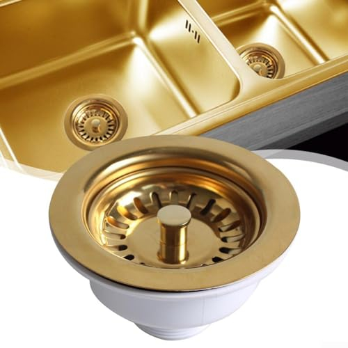 Colador de tapón de fregadero de cocina de 114 mm, elegante escurridor de platos chapado en oro, colador de acero inoxidable para recoger alimentos y pelo