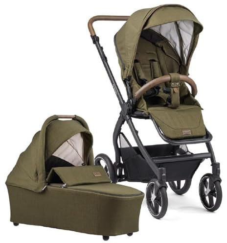 Gesslein Kinderwagen FX4 STYLE, Baby Erstausstattung (leichtes Kinderwagen Set, Liege- und Sitzoption, individuell einstellbar, Fünf-Punkt-Sicherheitsgurt, Kinderwagen 3 in 1, mit Handbremse), Moos