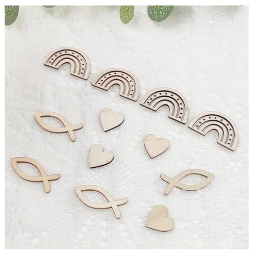 80 Stück Taufe Deko aus Holz mit Herz Regenbogen Fisch Holz Streudeko Tischdeko Holz Konfetti Tisch Dekoration für babyparty,geburtstag,babyshowerparty,kommunion,Party,DIY Handwerk Junge Mädchen