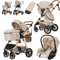 Lnhcrbs Passeggino 3 in 1 con Seggiolino Auto, Passeggino Leggero con Maniglia di Spinta Regolabile in Altezza, Carrozzina Reversibile Rivestita con Zanzariera, Sacca per La Mamma e Portabottiglie