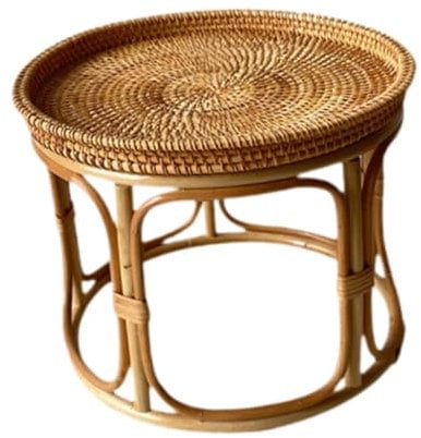 Milageto Table d'appoint en rotin, table de chevet moderne, bureau d'appoint, table d'appoint ronde, table basse décorative pour jardin intérieur, 32cmx25cm