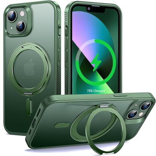 Supdeal Magic Stand Hülle für iPhone 13/iPhone 14, Kompatibel mit MagSafe, 360° Drehbarer Ringständer Schutzhülle, Stoßfeste Griffige Handyhülle Magnetisch Matte Cover Case, 6,1, Grün