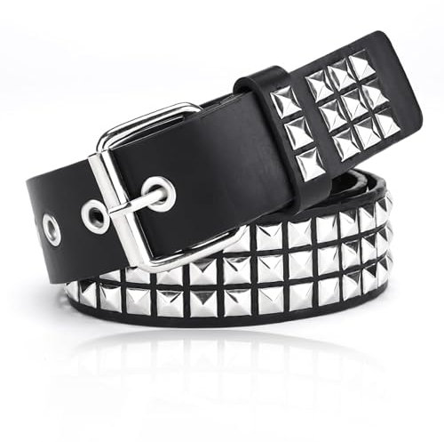 Y2K Gürtel Nietengürtel,Punk Gürtel in Schwarz mit Silbernen Pyramidennieten,PU Leder Y2K Belt für Damen und Herren,Punk Ledergürtel für Gothic, Hip-Hop und Rock Outfits,Unisex (Schwarz)