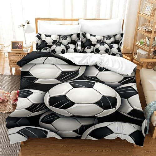 LLEERCFTY Fußball 3D Gedruckt Bettwäsche-Set 3 Teilig Bettbezug Mit Kissenbezug Soft Microfaser Luxus Modern Mit Reißverschluss Für Erwachsene Und Kinder Single（140x200cm）