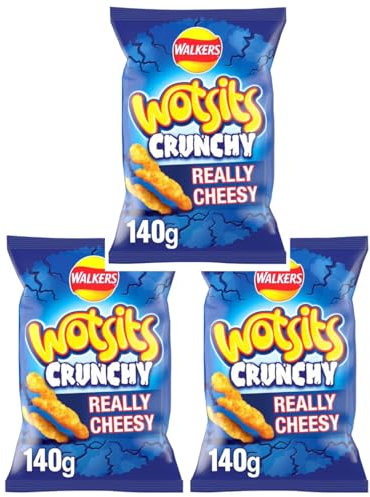 Walkers Wotsits Crunchy Cheese Sharing Bag Crisps 140g X 3 Pack, Really Cheesy Flavour Corn Puffs, No Artificial Colours or Preservatives, Suitable for Vegetarians