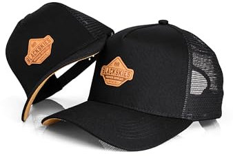 Blackskies® Essentials Trucker Cap - 2er-Set Eltern Kinder - Partnerlook Baseball Cap Mutter-Vater-Kind Geschenk Mini-Me Basecap Papa-Sohn & Mama-Tochter Schwarz-Braun - 45-49 cm