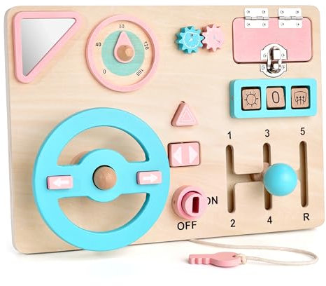 Yitical Busy Board ab 1 Jahr, Montessori Spielzeug ab 1 2 3 Jahr, kinderspielzeug Activity Spiel Board, Lenkrad Holzspielzeug, Motorikspielzeug, Geschenk Baby für Jungen und Mädchen