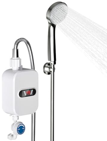 SOLOCJNL Elektrisch Warmwasserbereiter Durchlauferhitzer, 3.5KW 220V Mini Elektro Warmwasser Durchlauferhitzer mit Bad Dusche Kit und Temperaturanzeige für Küche Bad