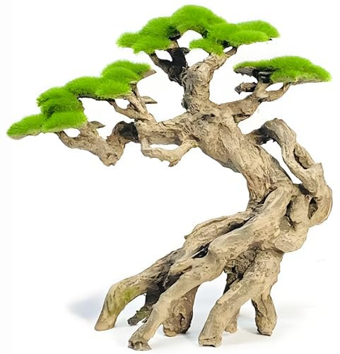 Novelsite Fish Tank Decoration- Cliff Bonsai Trees with Faux Moss- Aquarium Decor Made of Sandstone