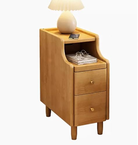 Nachttisch aus Holz, Art-Deco, 2 Schubladen, kleiner Nachttisch aus Massivholz mit großen Schubladen, ästhetischer Nachttisch für Schlafzimmer, Wohnzimmer, Büro