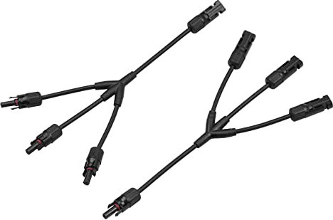 Hanzete Y Branch Solar Connectors Parallel Cable Adapter 3-Way Solar Cable Connector Self-locking IP67 Waterproof PV Panel Male Female Extension Connector 12AWG