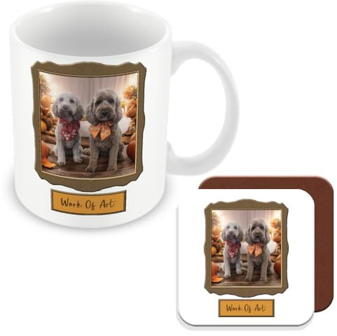 MUGGZ - Personalised - Mug & Coaster - Photo Frame and Name - Dog, Cat, Any Pet or Family Custom Image - Gold