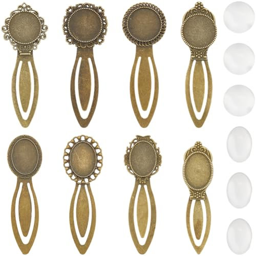 SUNNYCLUE 1 Box 16 Stück 8 Stile Blanke Metall Lesezeichen Große Menge Antikes Lesezeichen Glas Cabochon Vintage Legierung Antike Bronze Bücher Leseseiten Marker Kits Für Frauen Geburtstagsparty Gesch