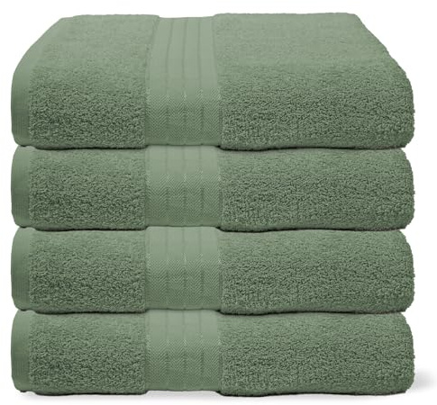 Brentfords 4 Pack Bath Towels For Bathroom, Super Soft Absorbent 100% Cotton Quick Dry Luxury Spa Quality Large Bath Towels For Beach & Gym, Olive Green-50x80cm