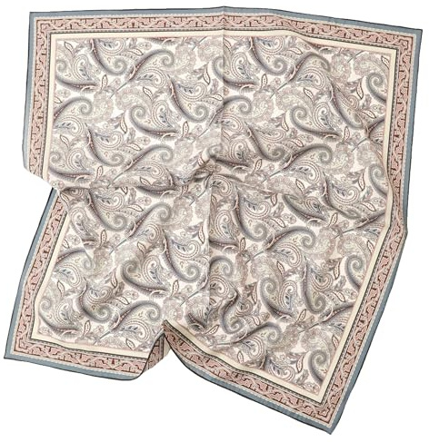 Prettystern Baumwolle & Seide Mix handrolliert Tuch 65/65 cm Damen Herren Sommer Frühling Seiden-halstuch hellbeige Paisley SC01