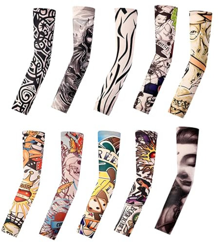 CATOR 10 Pièces Manchette Gaming Tatouage, Manchette Bras Homme Sport, Manchette Bras Femme, Manchette Anti uv Avant faux tatouage homme