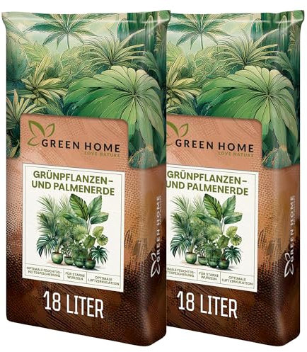 Green Home Grünpflanzen- & Palmenerde 36L – Pflanzenerde für Palmen, Grünpflanzen & Zimmerpflanzen – Mit Torf & Holzfasern – Hochbeet-Erde & Gemüseerde für gesundes Wachstum