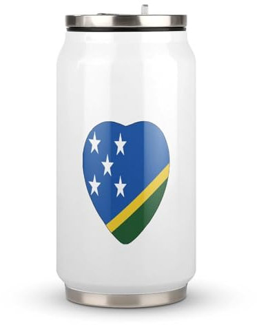 Yelolyio Taza de acero inoxidable con diseño de bandera de las Islas Salomón, taza de café de viaje de acero inoxidable con tapa y popote para hombres y mujeres, regalo de cumpleaños