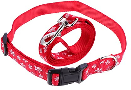 Warmhm Verstellbares mit Leine und Weihnachts an Hundehalsband Satz Sicher aus Imitationsnylon Rotem Schneeflockenmotiv Einfach zu Verwenden Weihnachten für Haustiere