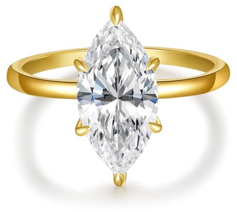 BONLAVIE 3.5CT Damen Verlobungsring Marquise Schliff Zirkonia Ring 14K Gold/Weißgold vergoldet Versprechensring CZ Ewigkeitsring Eheringe für Frauen Größe 49.3(15.7)-60 (19.1)