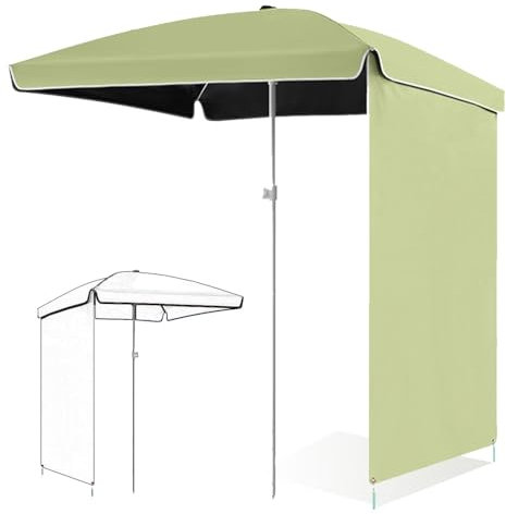 Sombrilla verde ajustable de 160 x 160 cm con cortina lateral, toldo de mercado de playa, perfecta para terraza, balcón, césped, parasol al aire libre, protección UV