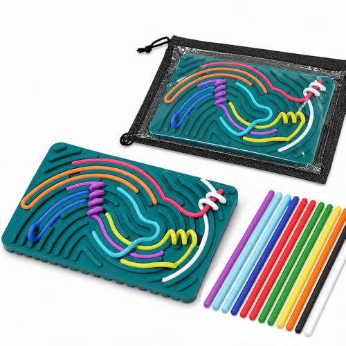 Sensory Activity Board for Adult, Silicone Fidget Toys with 20 Strings, Double-Sided Stress Relief Toy for Calming Stress, Anxiety, ADHD, Autism (Green,17*11cm)