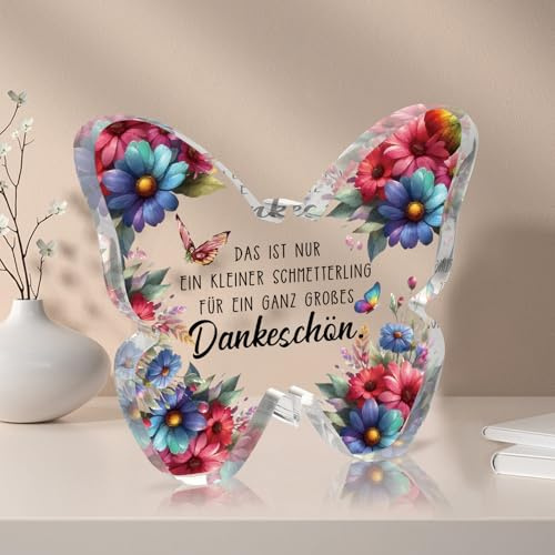 PRSTENLY Dankeschön Geschenke Schmetterling Acryl Deko | Danke Geschenk für Frauen Erzieherin Lehrerin Mama Freundin Kollegen zum Weihnachten Abschied, Abschiedsgeschenk Kollegen